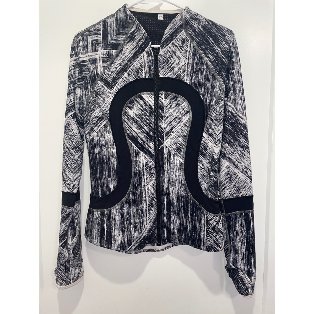 Lululemon Define Jacket Black White Geometric Print Zip Up Reversible Size 6